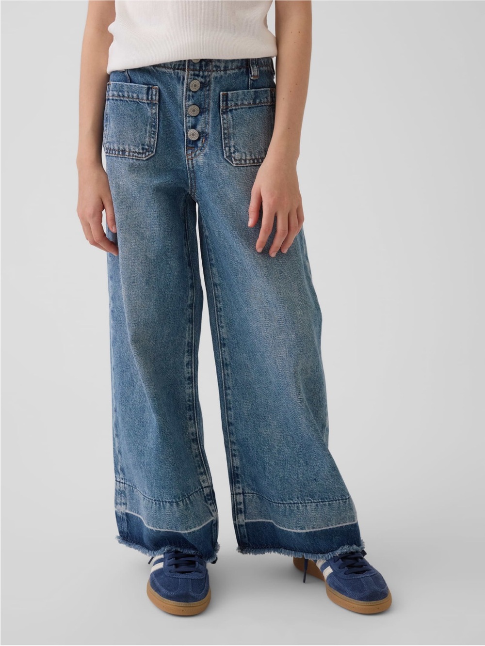 GAP Kids High Rise Stride Ankle Girls Wide-Leg Blue medium wash Jeans 10
